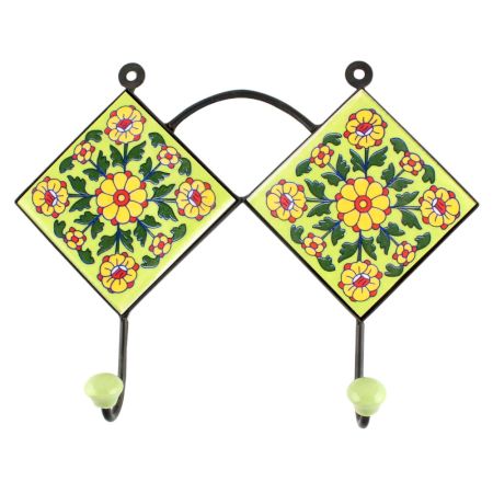 Pea Green Wheel Flower Ceramic Tile Wall Hook